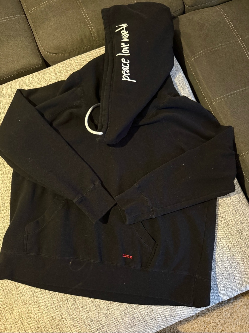 Peace Love World Black Pullover Hoodie with Script Hood Detail